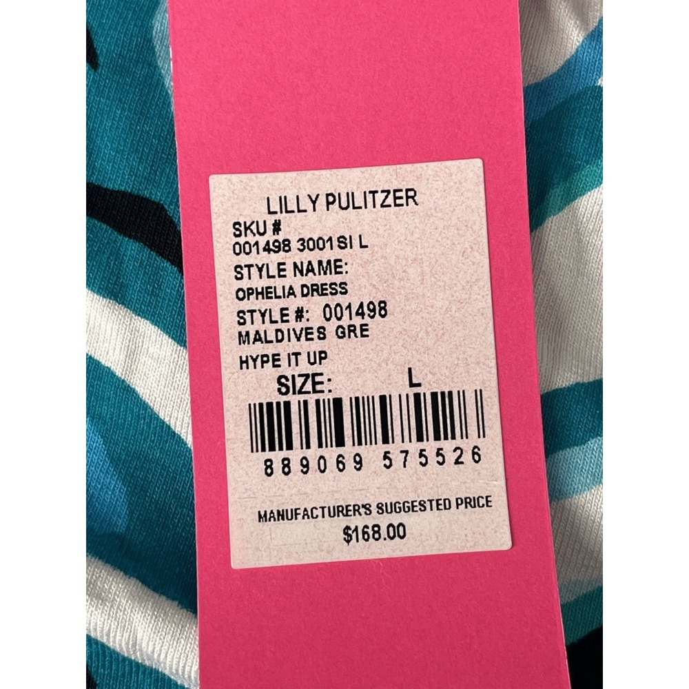 Lilly Pulitzer Ophelia Swing Dress Large Maldives Hype It Up NWT Green Blue - Picture 9 of 11